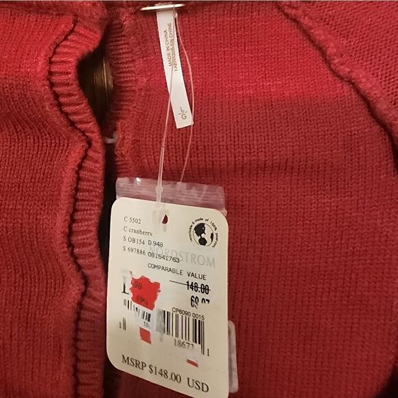 Free People Small World Cable Knit Cranberry Red Mini Sweater Dress Size Lg - Picture 6 of 7